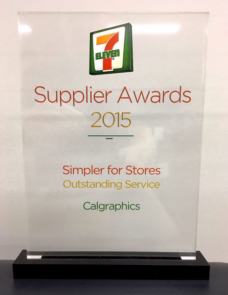 Supplier Award 2015 from 7-Eleven Stores – Calgraphics Australasia